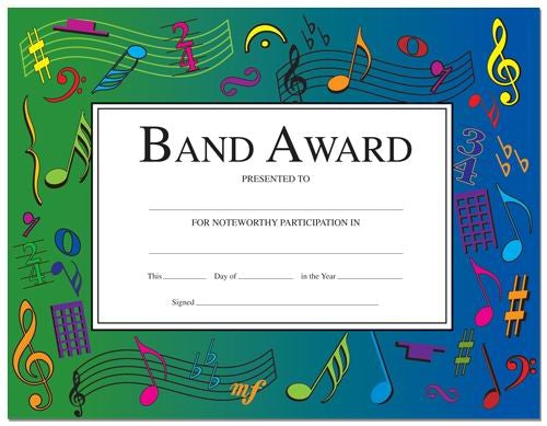 Band Award Certificates, Set of 10