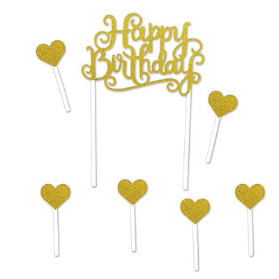 Happy Birthday Gold Bling Cake Topper
