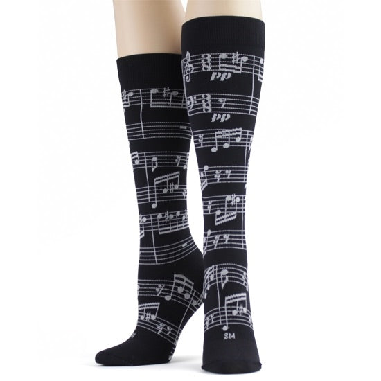 Unisex Black Music Staff Compression Socks