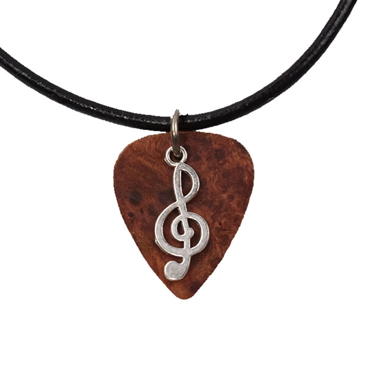 Amboyna Burl Exotic Wood Guitar Pick Necklace