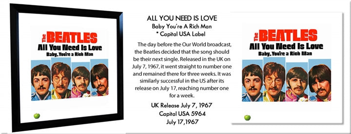 Beatles 'All You Need Is Love' Single Framed Lithograph