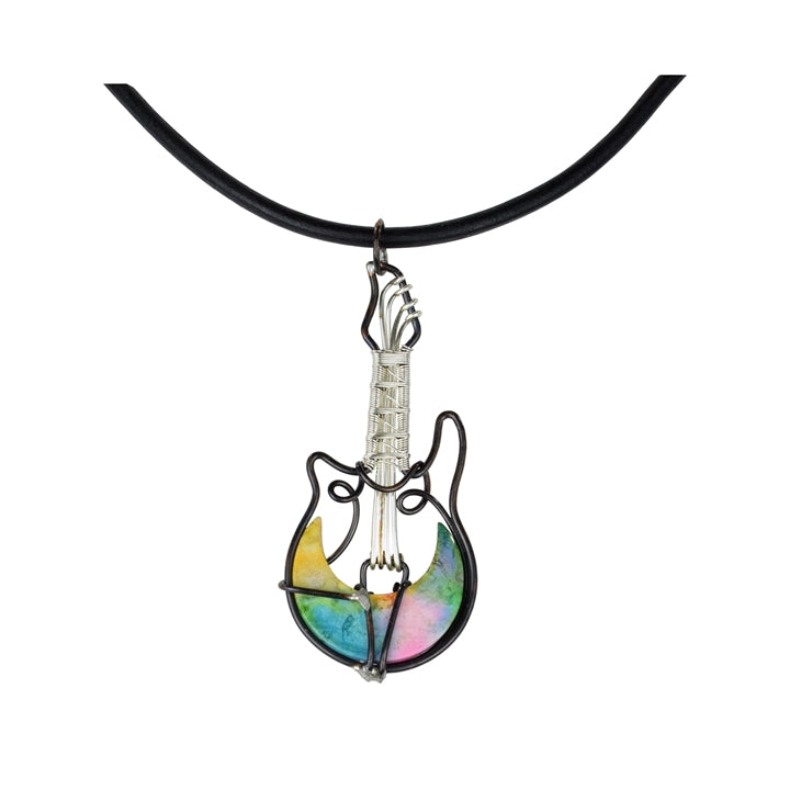 Gemstone Guitar Necklace - Rainbow Druzy Agate