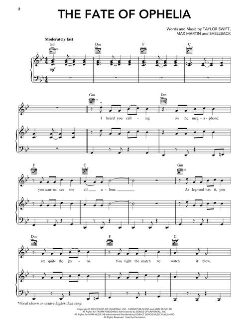 Taylor Swift- The Life of a Showgirl for Piano Vocals and Guitar