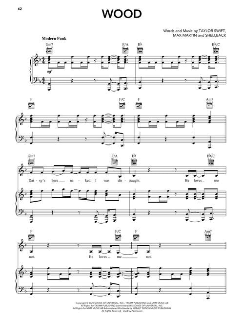 Taylor Swift- The Life of a Showgirl for Piano Vocals and Guitar