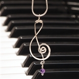 Silver & Amethyst Treble Clef Necklace