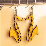 Laser-Cut Wood Saxophone Earrings