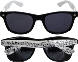 Music Notes and Staff Black Frame White Arms Sunglasses