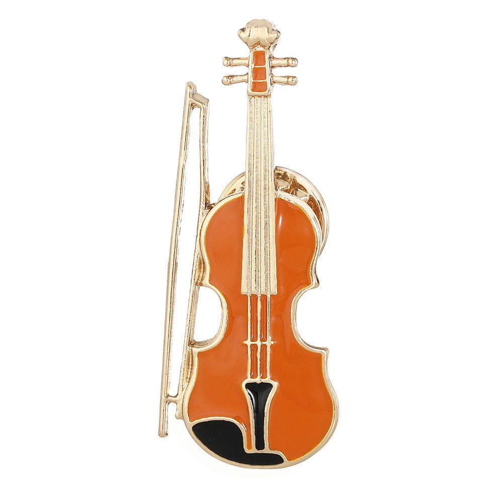 Gold Enamel Violin and Bow Pin