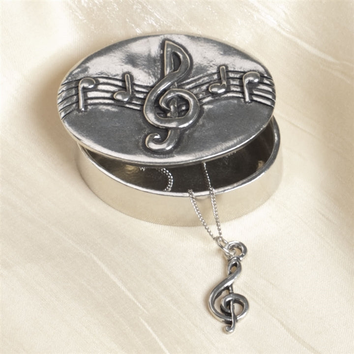 Pewter Trinket Box with Treble Clef Necklace