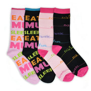 'No Music No Fun' 'Eat Sleep Music' Mid-Calf Socks 4 Pak