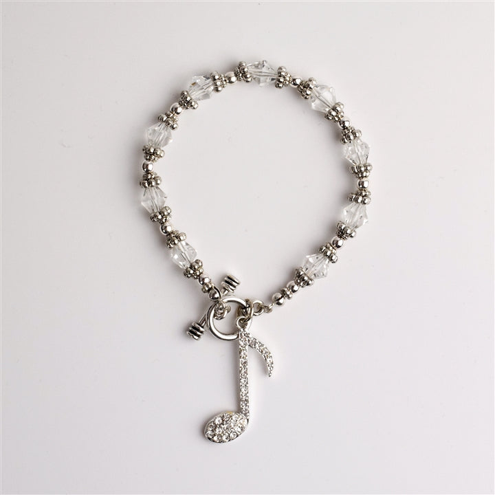 Crystals and Silver Eighth Note Toggle Bracelet