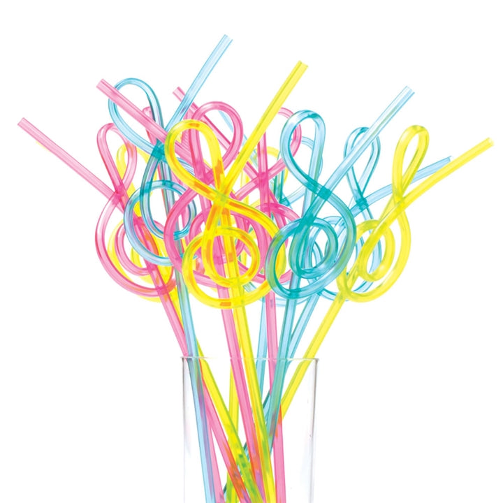 Bright Plastic G-Clef Straws 12-Pack
