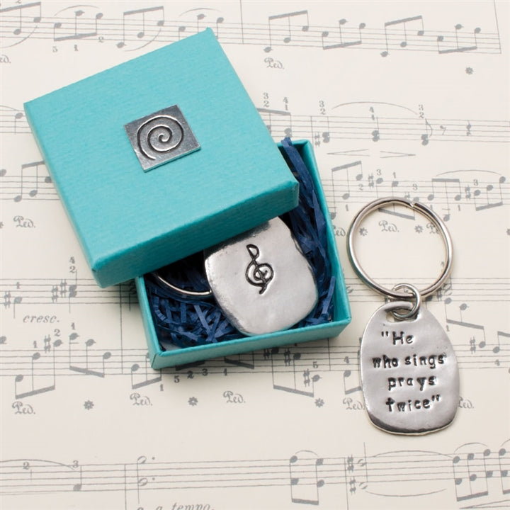 Pewter Keychain "He Who Sings Prays Twice"