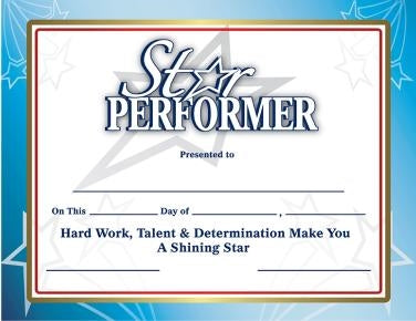 Star Performer Award Certificates