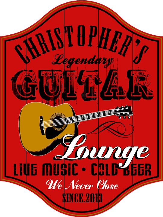 Personalized Red Guitar Lounge Sign