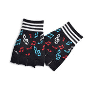 Fingerless Multi-Color Music Notes Gloves