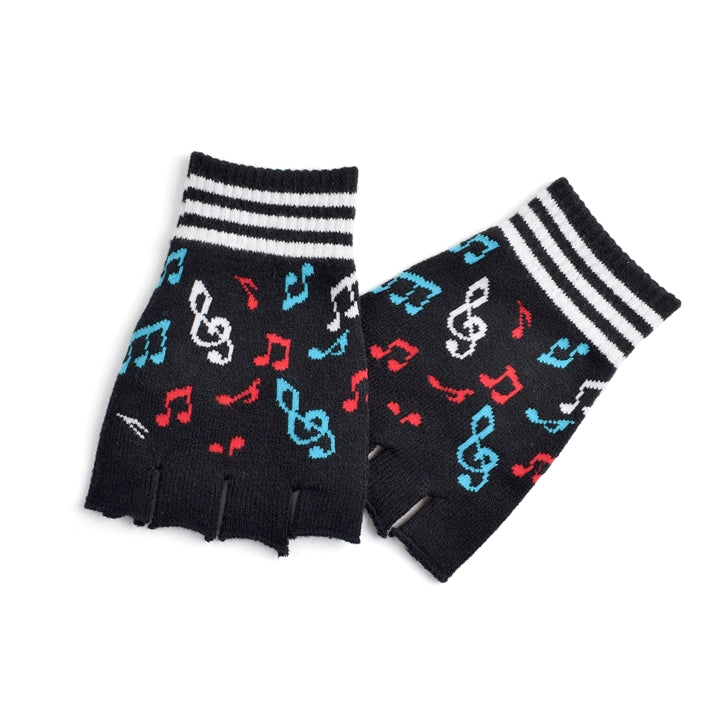 Fingerless Multi-Color Music Notes Gloves