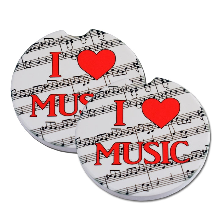 'I Love Music' Sandstone Car Coaster Set