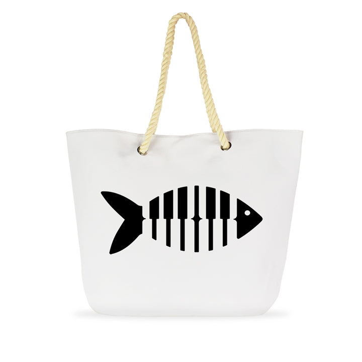 Black and White Piano Keys Fish Rope Tote