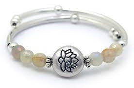 Silver Lotus & Moonstone Bracelet
