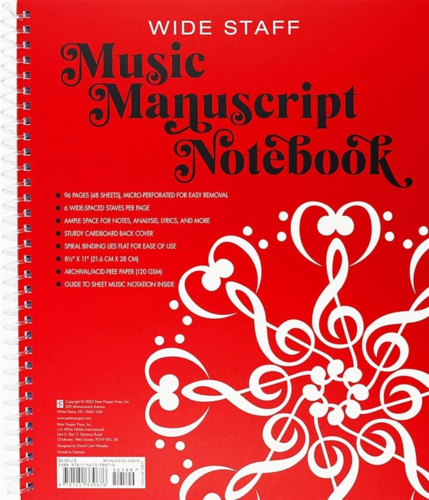 Music Manuscript Notebook Wide Stave Journal