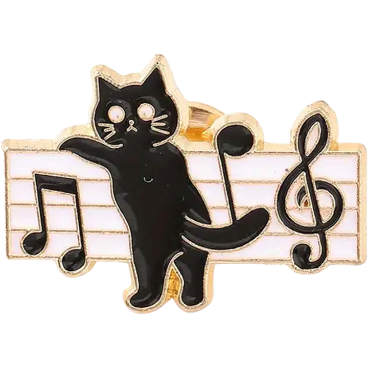 Treble Cat on Music Staff Enameled Pin