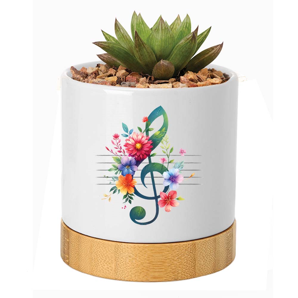 Planter with Treble Clef & Flowers