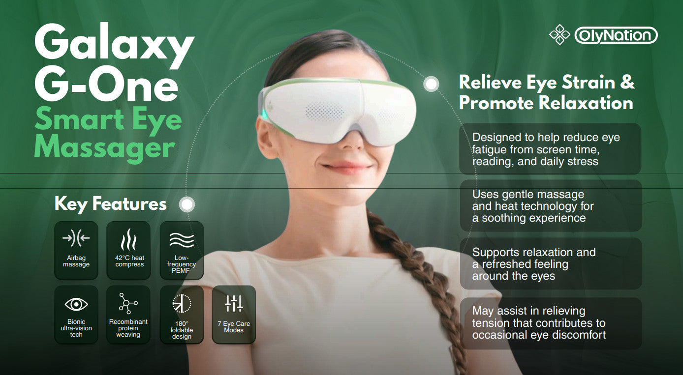 Smart eye massager with a woman wearing it.
