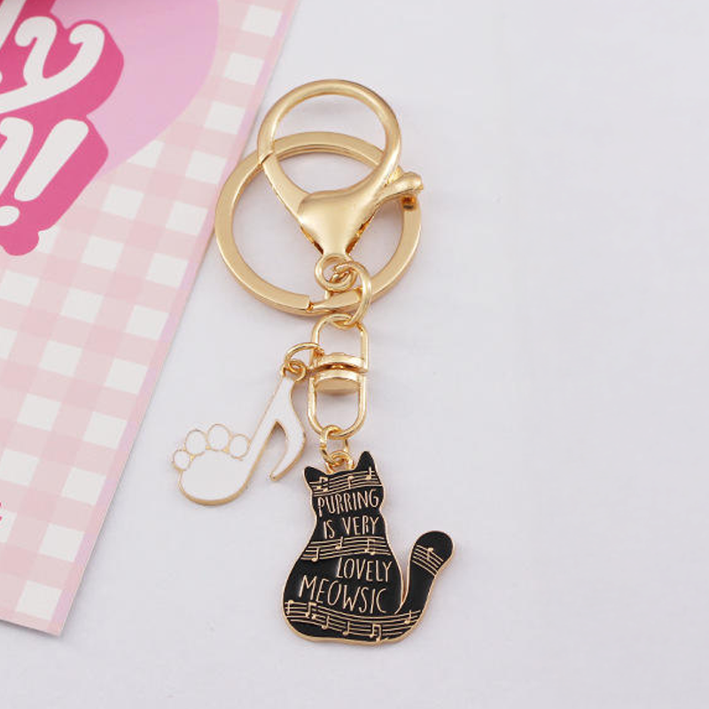 Lovely Meowsic with Paw Note Keychain