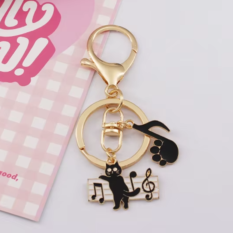 Kitty Cat on Music Staff with Paw Note Keychain