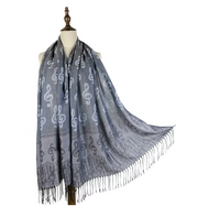 Satin Silver Pashmina Scarf with Treble Clefs
