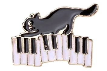 Kitty Cat on Keys Lapel Pin