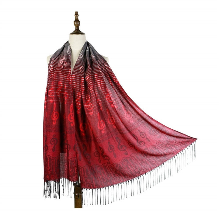 Rouge Red Pashmina Scarf  with Treble Clefs