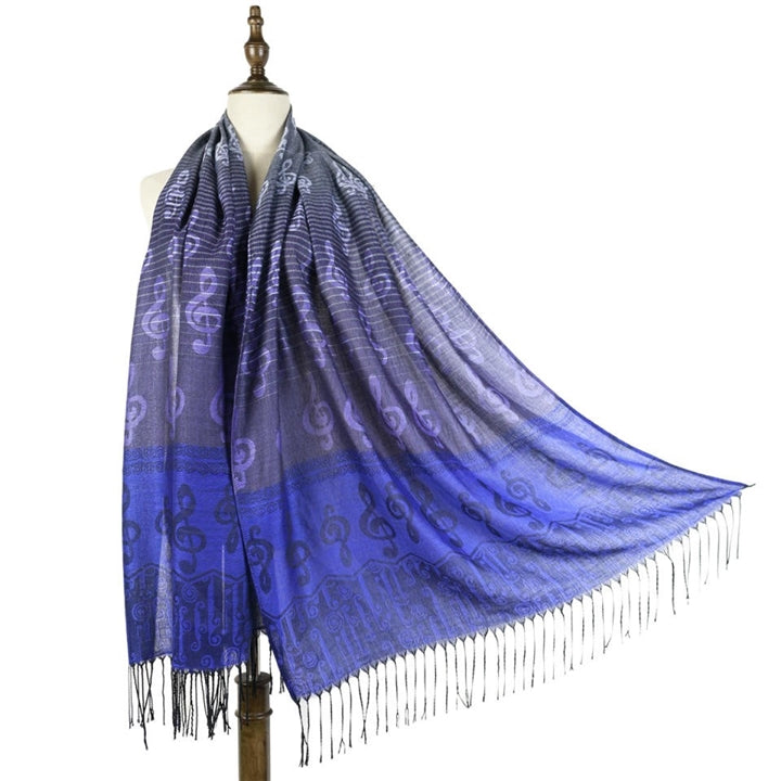 Indigo Pashmina Scarf with Treble Clefs