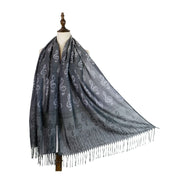 Satin Silver Pashmina Scarf with Treble Clefs
