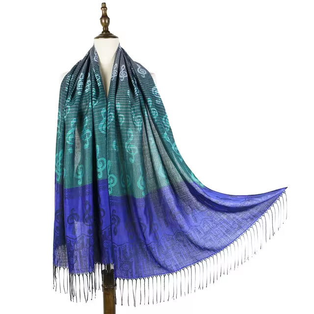 Sea of Blues Pashmina Scarf  with Treble Clefs