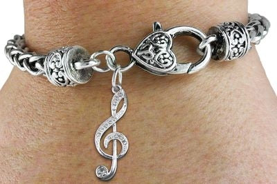 Crystal Treble Clef & Heart Clasp Bracelet