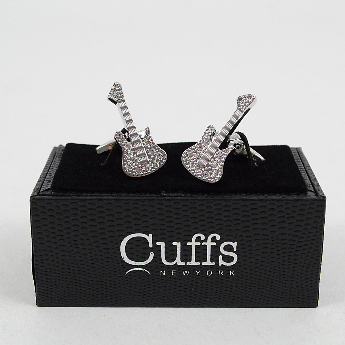 Elegant Silver Guitar Cufflinks