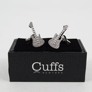 Elegant Silver Guitar Cufflinks