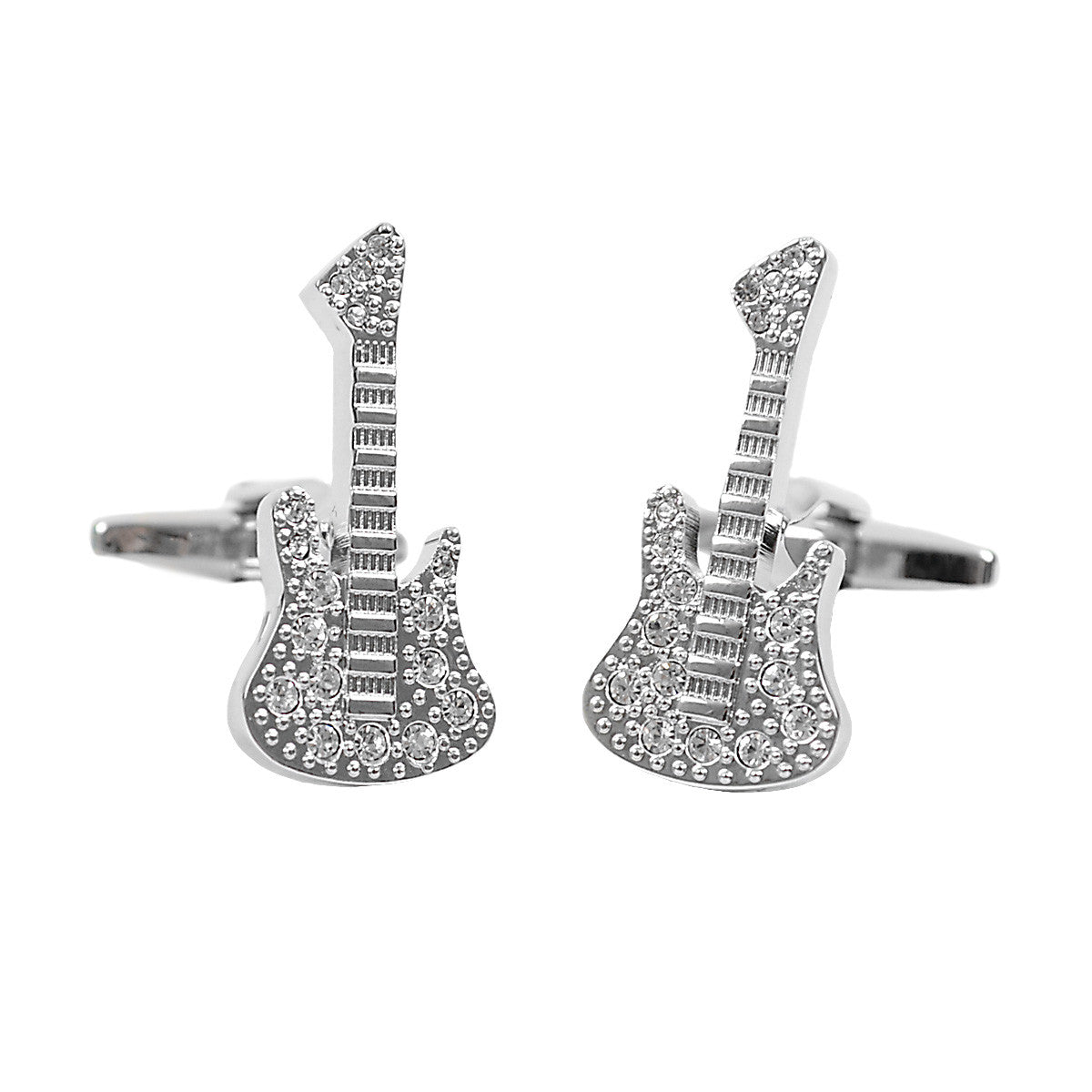 Elegant Silver Guitar Cufflinks
