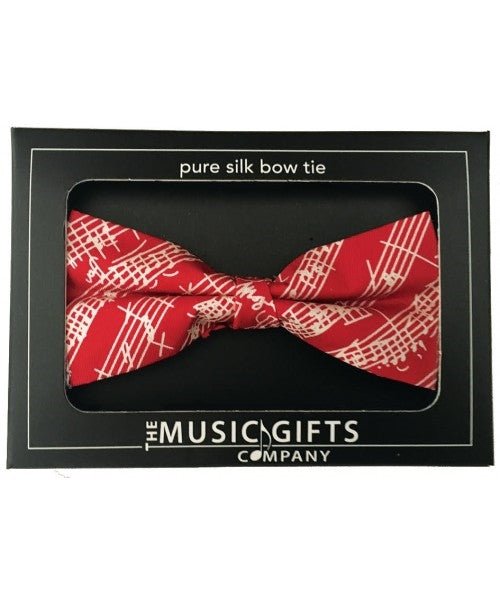 Bow Tie-Silk- Red and White Mozart Manuscript