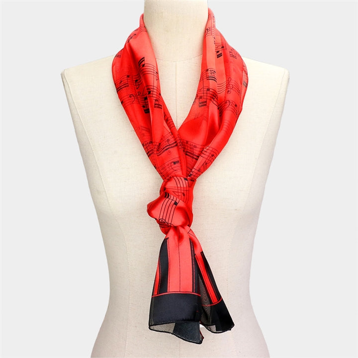 Black and Red Musical Staff Satin Scarf