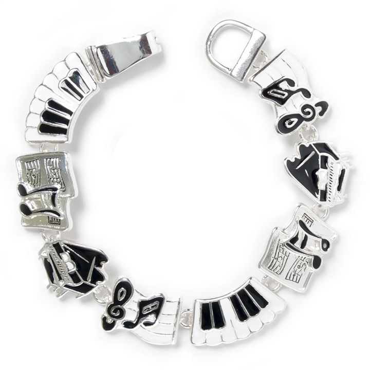 Black Music Treble Clef White Heart Chain Bracelet Jewelry Charm