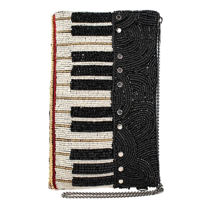 Piano Tapestry authentic & Leather Purse Music Tote Handbag Bead Art Musician Keyboard